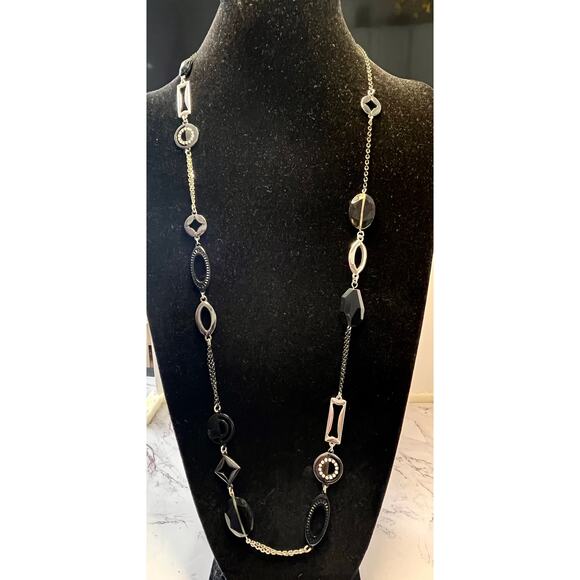 Lia Sophia Jewelry - Lia Sophia Silver Tone & Black Geometric Link Necklace 18" Rhinestone Accent